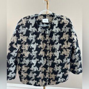 Akris Punto Boxy Cropped Houndstooth Wool Blend Tweed Jacket Size 12